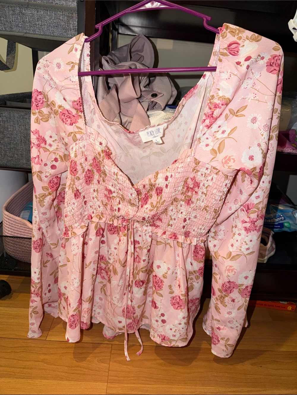 Pink Floral Smocked Peplum Blouse